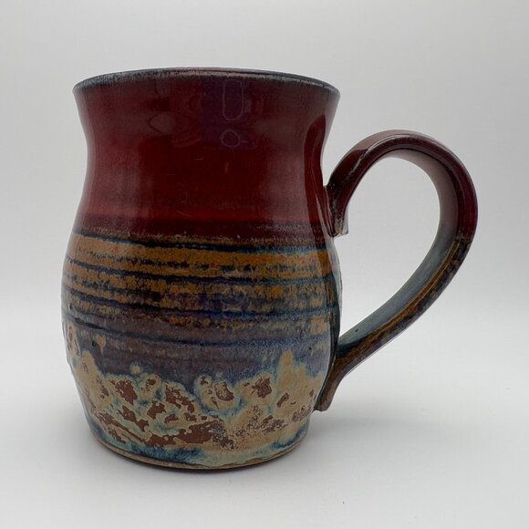 Conestoga River Pottery Ceramic Artisan Barrel Mug Brown Tan Blue (SKU: 279MI) - Picture 1 of 9